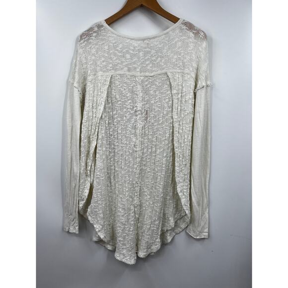 Free People We The Free Top Womens Ivory Open Knit Long Sleeve Boho Size Medium - Picture 4 of 6